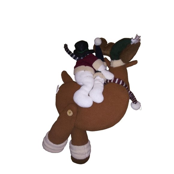 Snowmen Riding Reindeer Shelf Sitter Christmas 21 Inch Plush Decoration #640478 - Picture 3 of 9